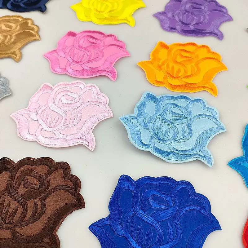 20 PCS Beautiful Rose Flowers Embroidery Iron On Patches For DIY Crafts Clothing Custom Stickers Stripes Applique Hole Repair Dr