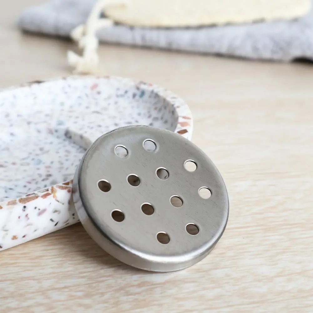 Modern Terrazzo Soap Tray Oval Bathroom Soap Dish Sturdy Draining Holder For Kitchen Sink Countertop Decoration