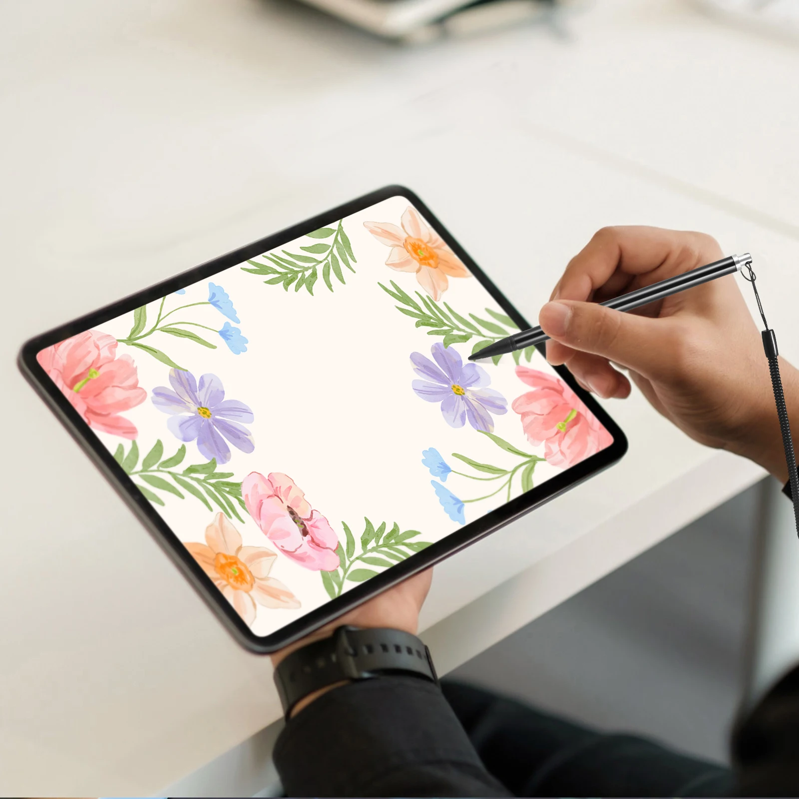 

Resistive Stylus Pen Black Metal Precision Pen Holder Lanyard Anti Loss Scratch Proof Touch Screen Tablet Phone Drawing