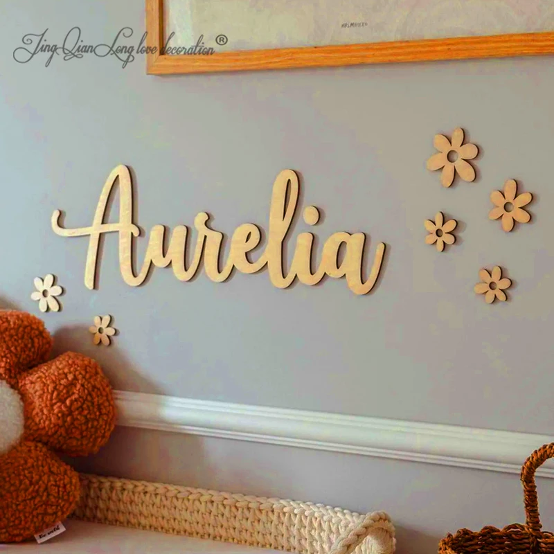 Custom Baby Name Sign - Nursery Wall Art, Babyzimmer Name Schriftzug mit Flowers, Türschild Kinderzimmer, Wanddeko Personalisierer