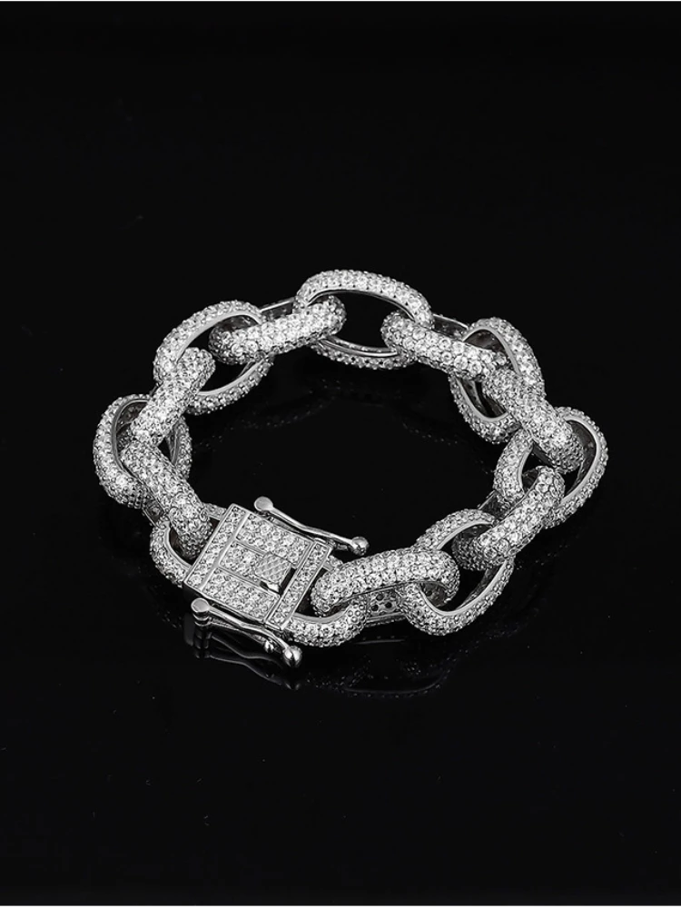 Hiphop Cuban Moissanite brylantowa bransoletka bransoletka 100% prawdziwe 925 szterling srebrne wesele bransoletki dla kobiet mężczyźni impreza