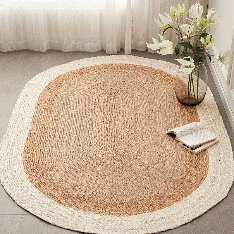 Natural Jute Round Area Rug, Hand Woven Boho Rug for Living Room Bedroom, Farmhouse Braided Floor Mat, Rustic Home Decor Carpet