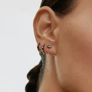 עגילי כסף סטרלינג 925 עם מחט זירקון שחור גיאומטרי לנשים עגילי תליון פירסינג כוכבים/פרחים תכשיטי אופנה 8 best sales זירקון שחור - №3