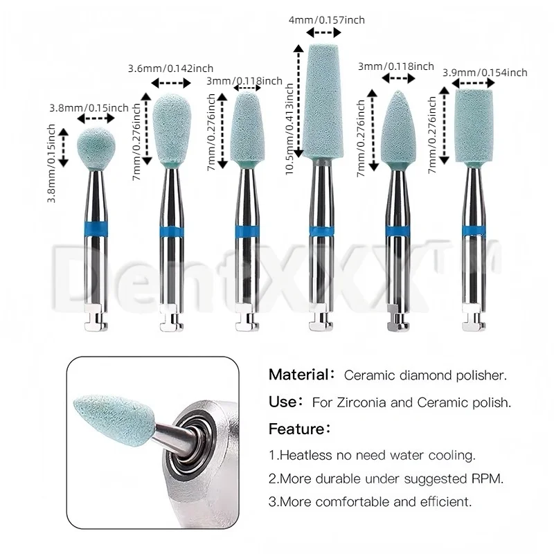 1 Pcs/6 Pcs RA Shaft Ceramic Diamond Grinding Heads, Suitable for Grinding and Polishing Metal, Ceramic and Other Materials