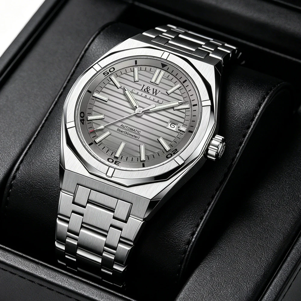 Carnival I&W Brand New Luxurious Imported Movement Automatic Mechanical Watch Men Sapphire 50M Waterproof Luminous Date Watches