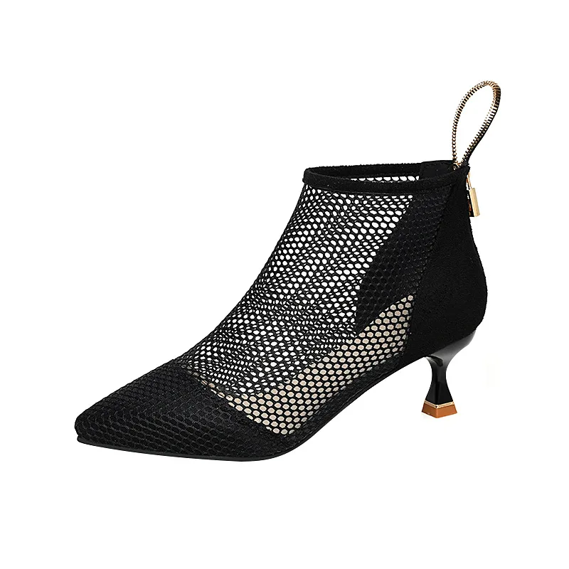 Hollow Ankle Boots New Sexy Hollow Fishing Net Roman Shoes Spring Summer 2023 Slim Heel Fashion Women High Heel Fashion Boots