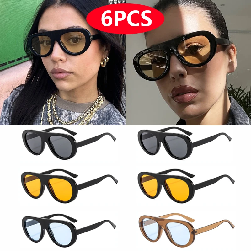 6pcs Fashion Oval Sun Glasses Women Large Frame Retro Sunglasses Sets UV Resistant Female Minimalist Style Glasses Unisex