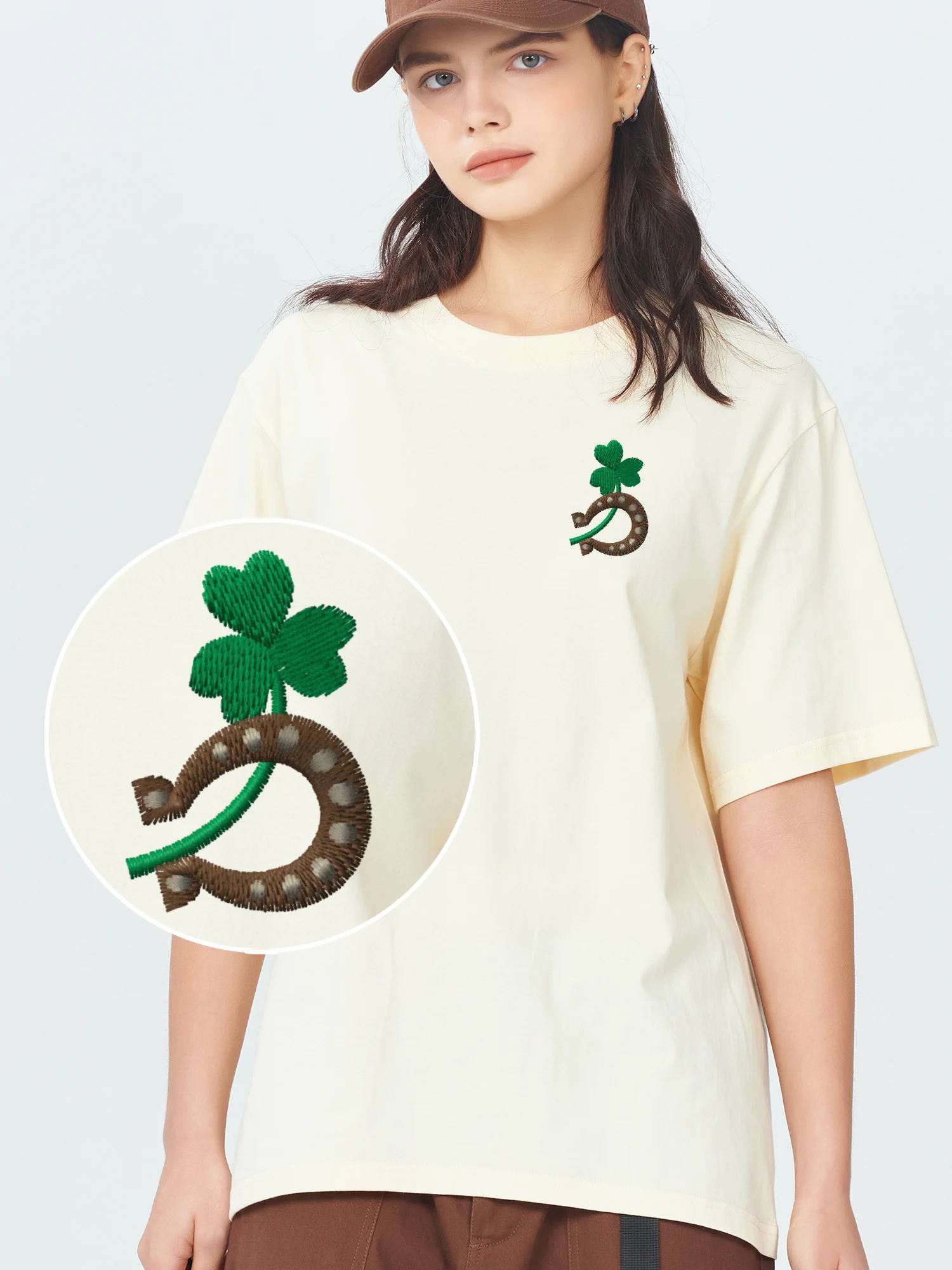 

Luck Clover Designer T Shirt Embroidered Tshirt Embroidery T-Shirts Best Gift Mens Clothing Funny Shirt T-shirt Thanksgiving