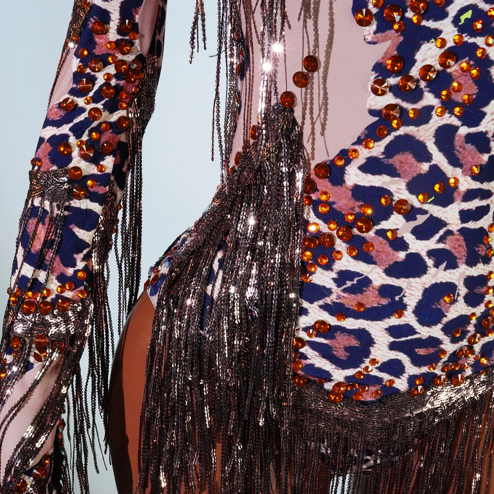 Body elástico con estampado de leopardo y diamantes de imitación para mujer, traje Sexy para escenario de baile Drag Queen, club nocturno, fiesta de cumpleaños, traje de cantante y Bar