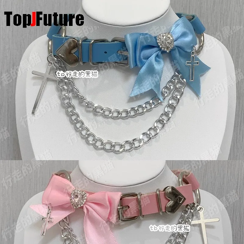 Women Men Harajuku Gothic Lolita Cosplay Punk layer necklace Y2K Girl Colla bow cross chain leather button choker spider chokers