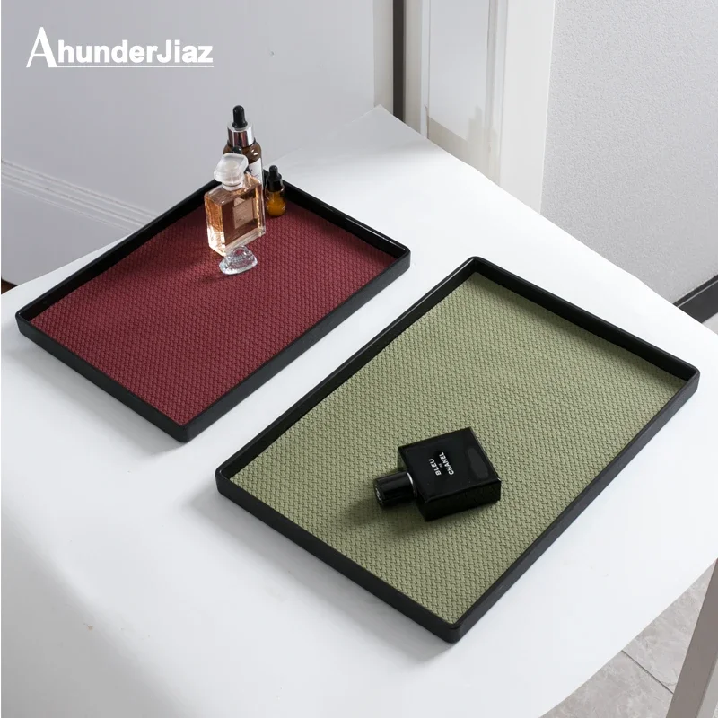 Ahunderjiaz-Nordic Style Leather Tray, Rectangular Storage, Tea Plate, Living Room, Bedroom, Desktop, Home Decoration