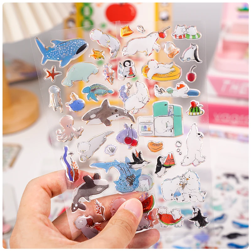 4 قطعة/الوحدة حيوانات البحر القطط الفضة ضغط ملصقات سكرابوكينغ Diy بها بنفسك مجلة ديكور لطيف ملصق القرطاسية ملصقات الكريستال