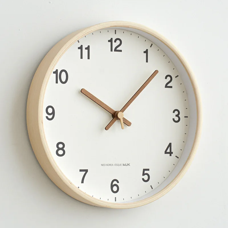 Korean Silent Wood Wall Clock Living Room Log Style Round Simple Clock Modern Gray Mute Japanese Style Wooden Wall Clocks