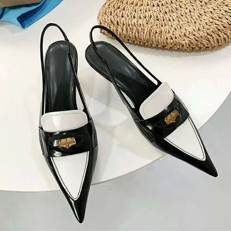 

2024 Women High Heel Shoes Low Heels Metal Decor Mixed Colors Sandals Designer Brand Retro Shoes for Female