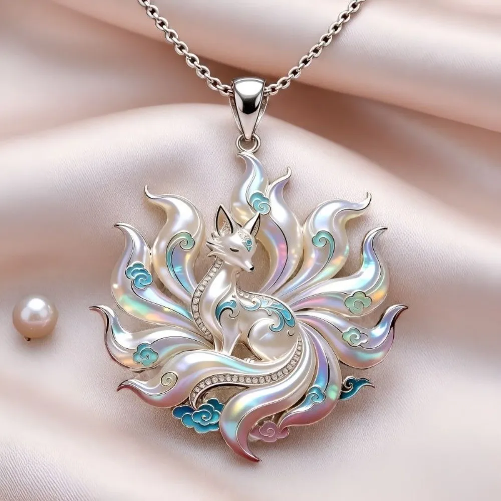 Exquisite Enamel Pendant Necklace Trendy Fashion Traditional Nine-tailed Vixen Pendant Mythology Style Deer
