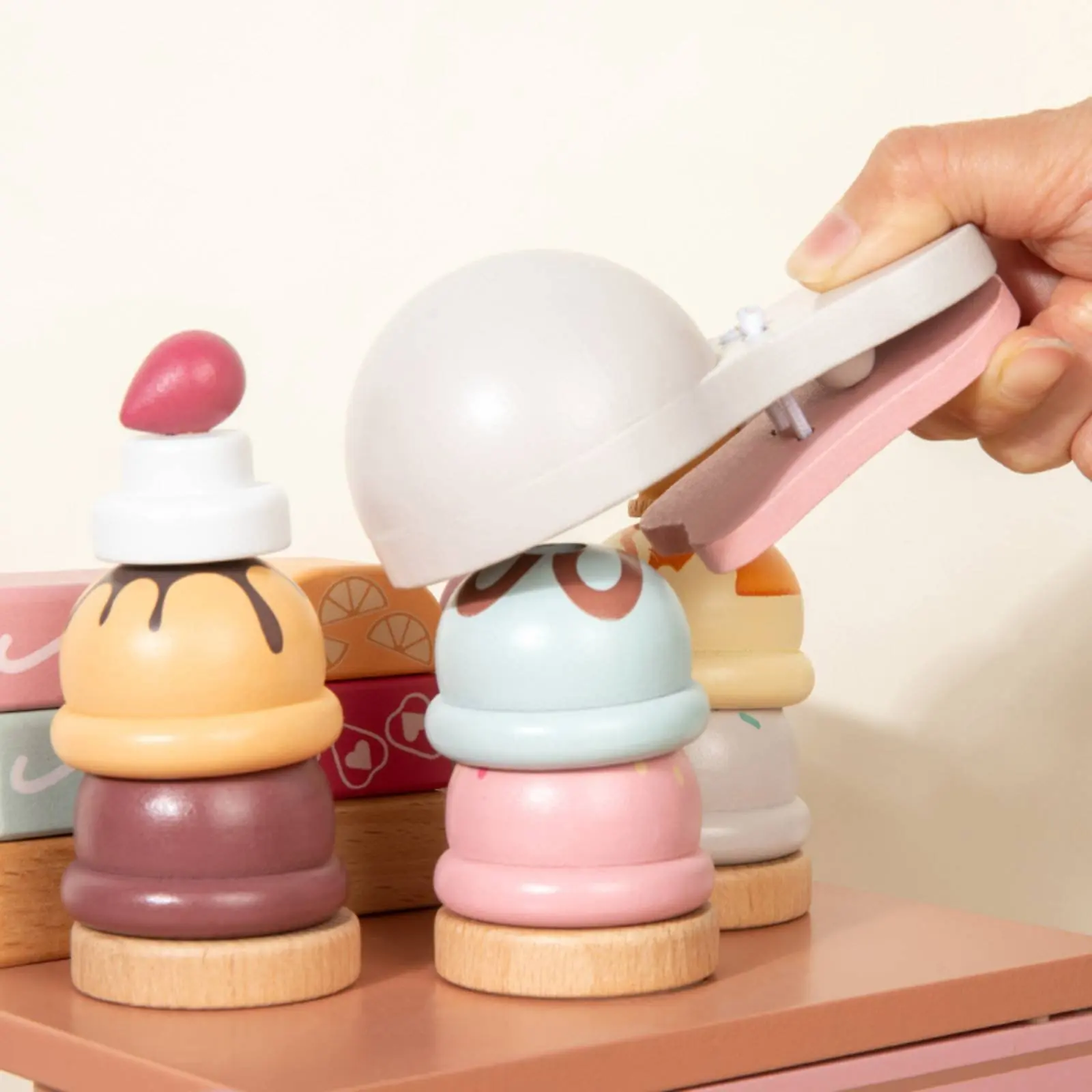 

Wooden Ice Cream Vehicle Toy Educational Inspired Pretend Play Ice Cream Cart Pull Along Food Vehicle Toy for Young Children