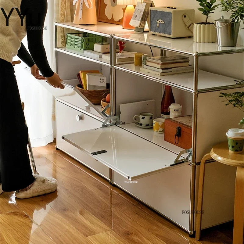 Modular Dining Sideboard Cabinet Stainless Steel Retro Living Room Cabinet Design Luxury Storage Coffee Machine Low Storage Rack