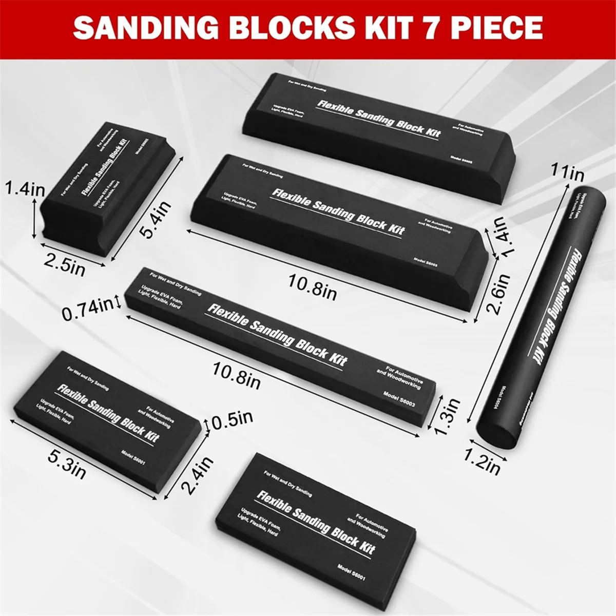 

7 Pieces Sanding Block Kit with 6 Sandpaper, & Flexible EVA Foam Wet or Dry Auto Body Sanding Blocks