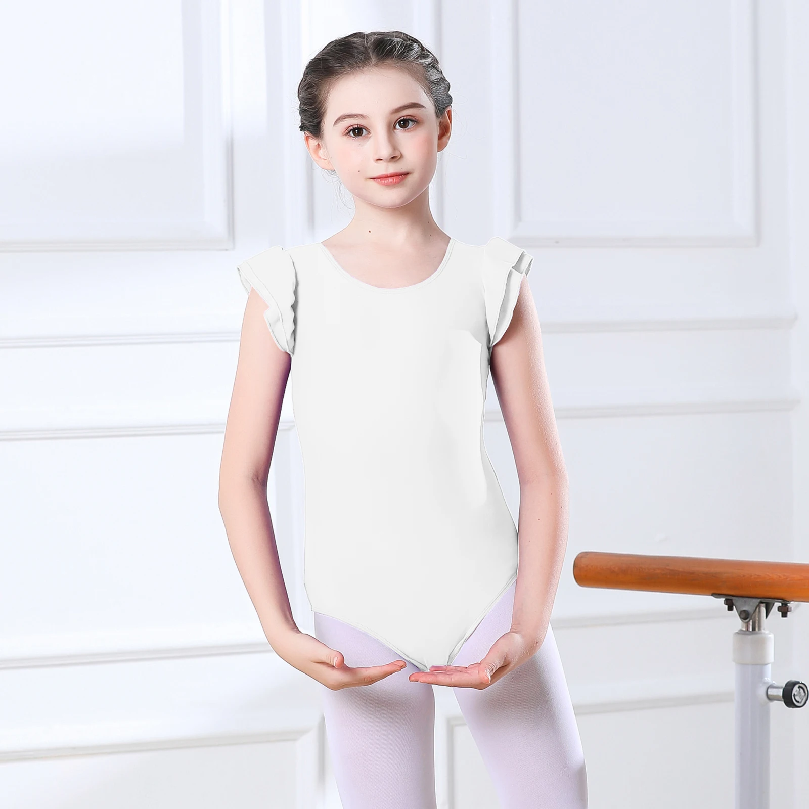 AOYLISEY Girls Ballet Dance Leotards Ruffle Sleeve Gymnastics Bodysuits Toddler Kids Romper Belly Outfits Stage Costume 3-12Year