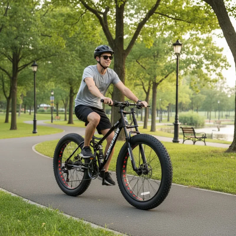 Bicicleta de montanha adulta com absorção de choque, pneus grandes ultra-largos 4.0, preto para meninos e meninas, tamanho da roda de 24 polegadas