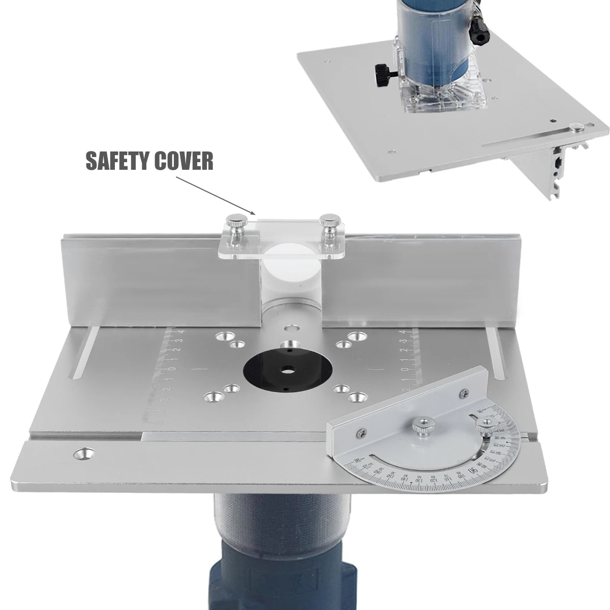 Aluminium Router Table Insert Plate Woodworking Benches 9.4x7.9x0.2 In Router Flip Plate Miter Gauge Guide Fence Sliding Bracket
