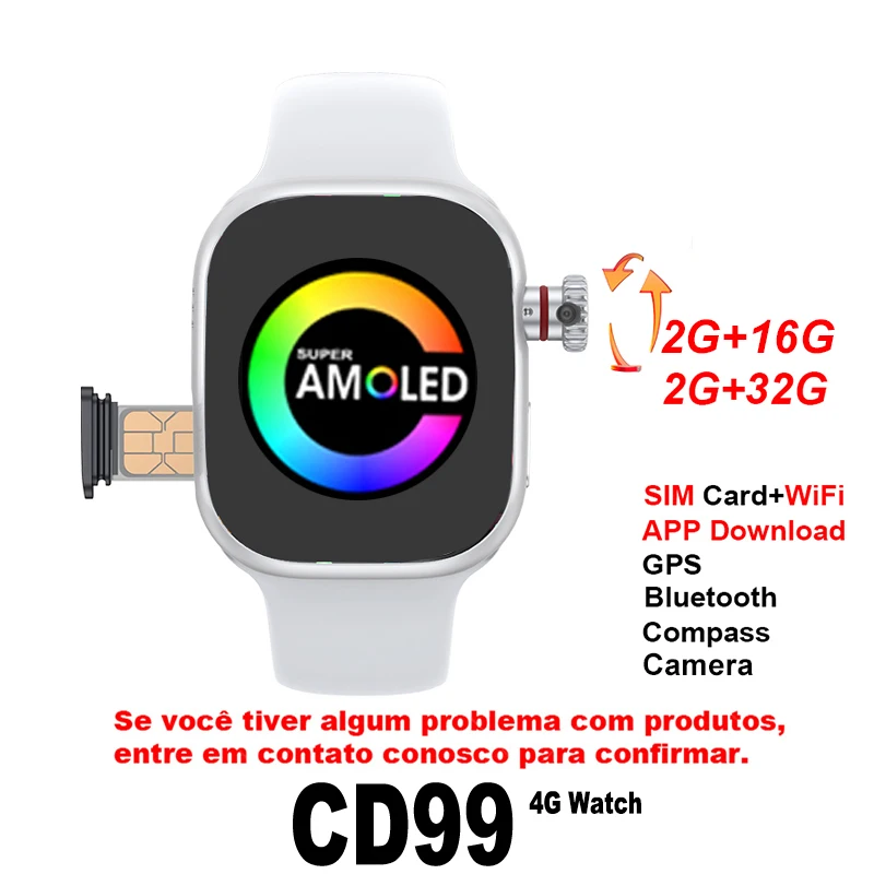 

4G Network Android System Smart Watch CD99 SIM Card 16G 32G GPS WIFI APP Download 49MM Amoled Screen Men Women Smart Watch