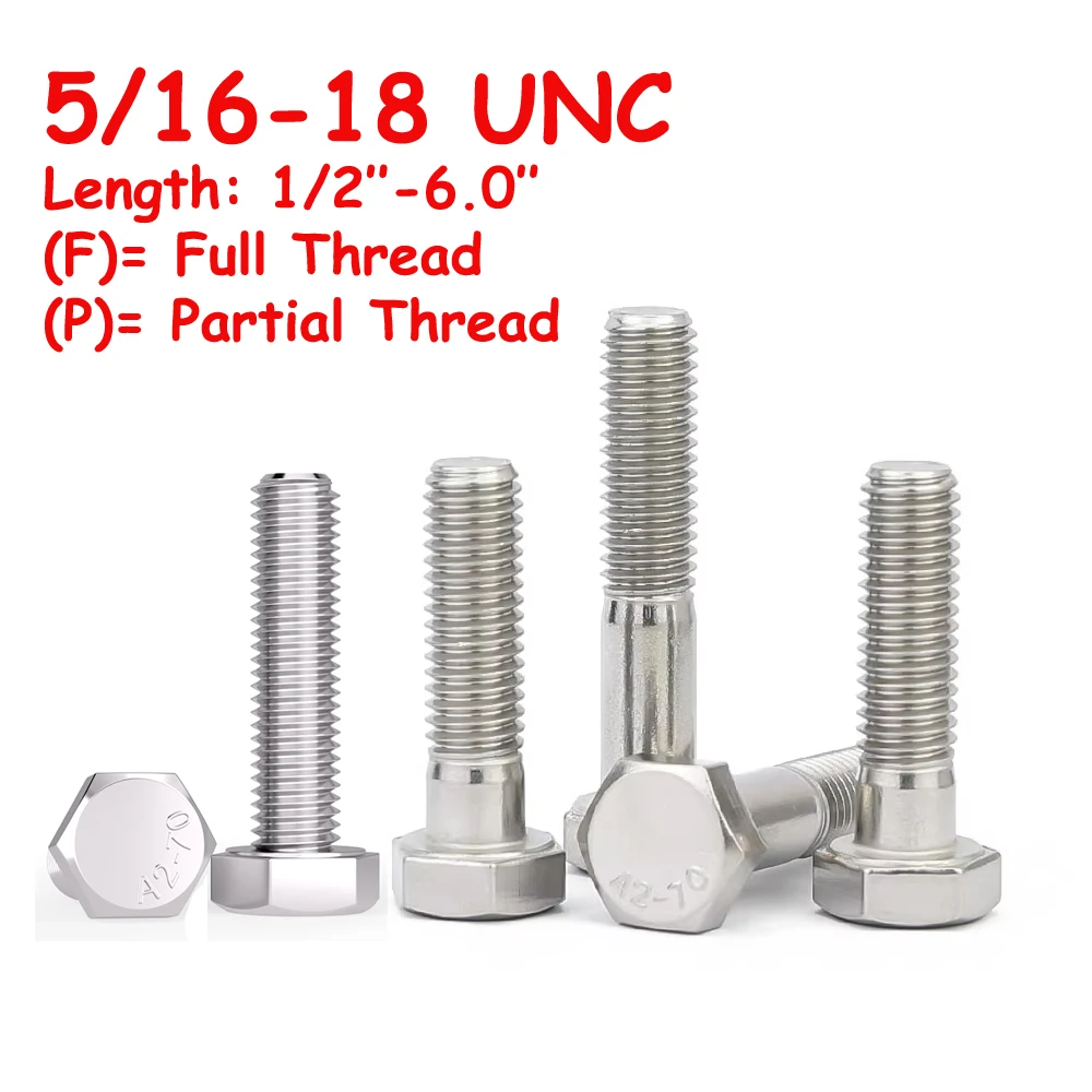 

Yiqianyuan UNC 5/16-18 DIN933 Hexagon Head Screws Stainless Steel SUS304 External Bolts Full/Partial Threaded Hex Head Screws