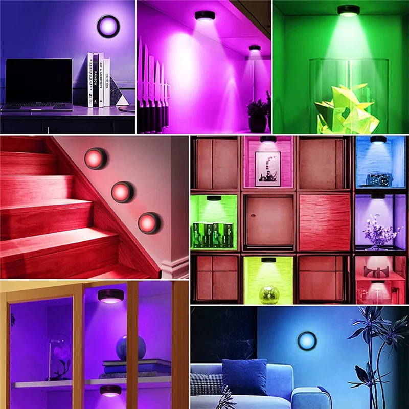 BEAU-16 Colors RGB LED Puck Lights With Remote Under Cabinet Lights Wireless Battery Operated Puck Lights For Closet,Bedroom