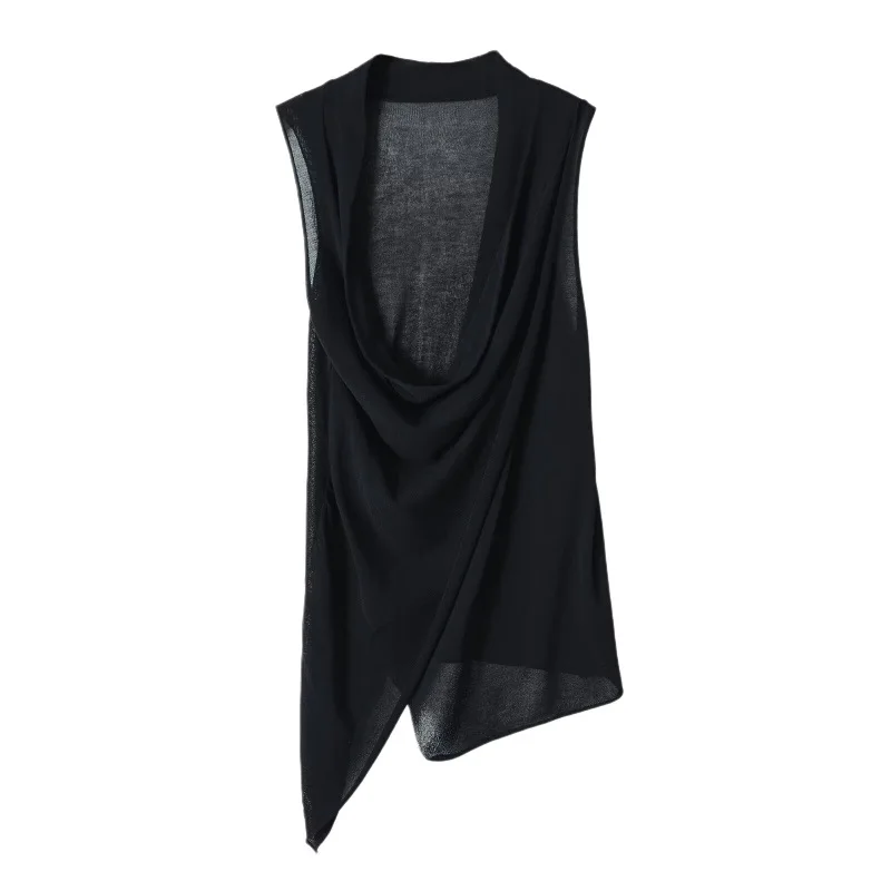 

Withered 2026 Summer New Loose Sleeveless Hanging Collar Double Breasted Knitted Top Woman Clothes Shirts