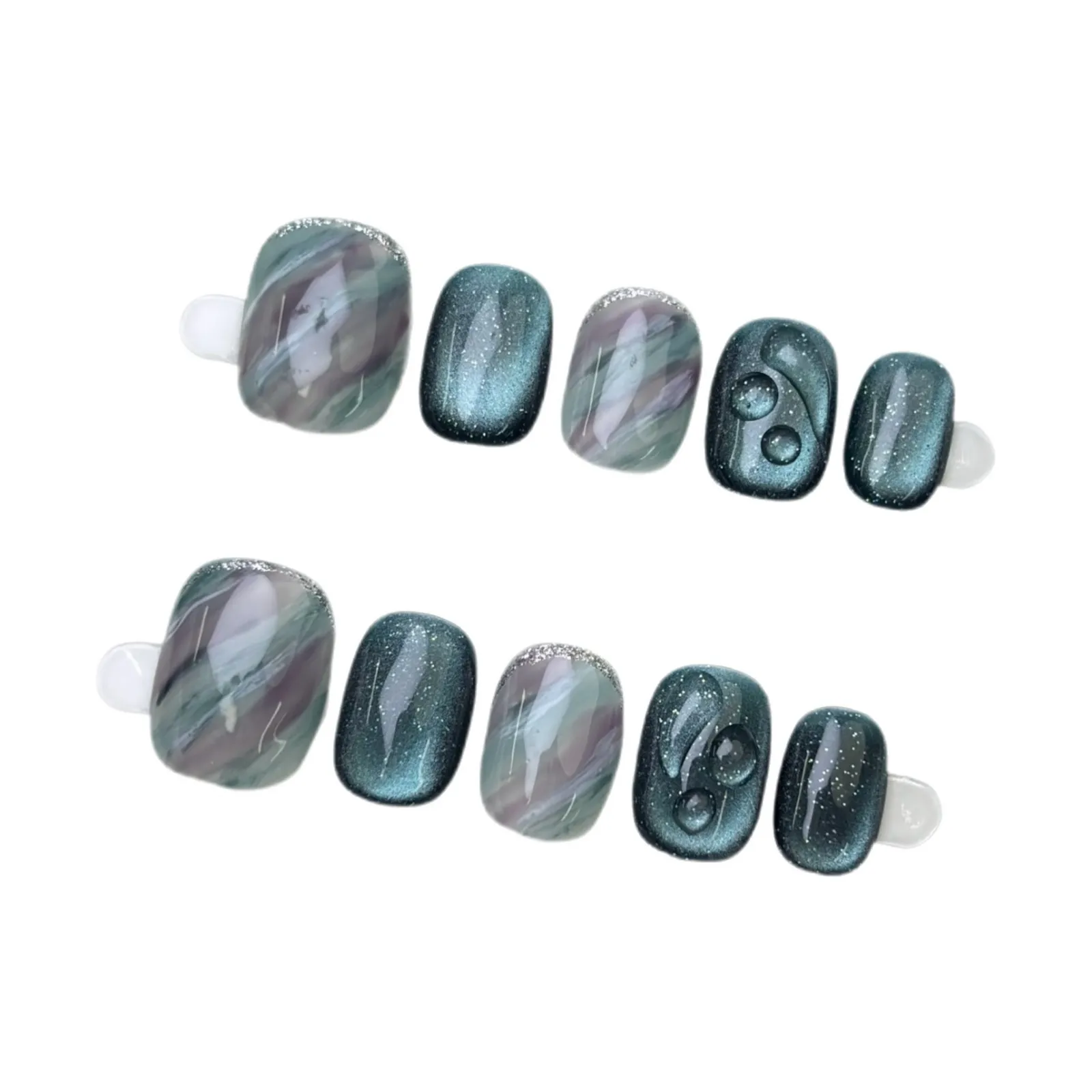 10 قطعة الصحافة اليدوية على الأظافر قطرة الماء تبييض انفصال قصيرة لطيف الأظافر كاذبة تلميح الفن فتاة هدية