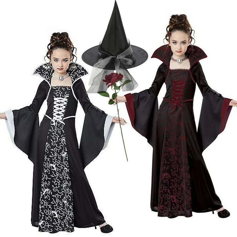 Halloween Schwarze Hexe Vampir Cosplay Kostüm für Kinder Mädchen Disfraz Karneval Verkleidung Party Kinder Aufführungskleidung – Detail 2