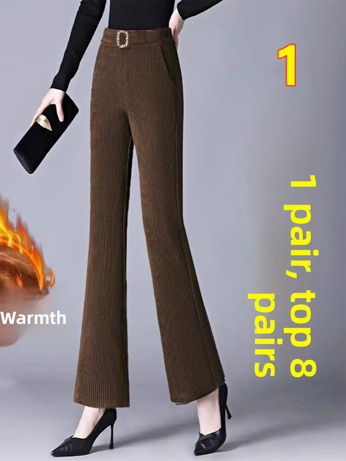 Women's High Waist Fleece Lined Flared Pants Thick Wide Leg Sports Trousers Korean Style Casual Pants Winter Collection