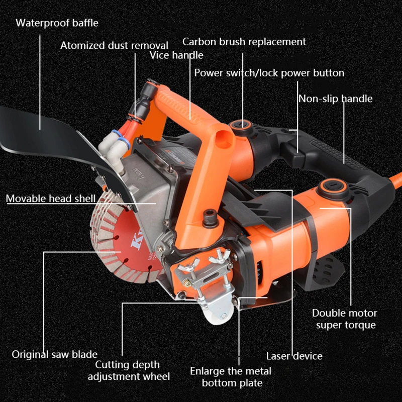 

220V/6800W Electric Slotting Machine Wall Cutting Electric Circular Saw Concrete Dust-Free Wall Groove Cutting Machine Tool