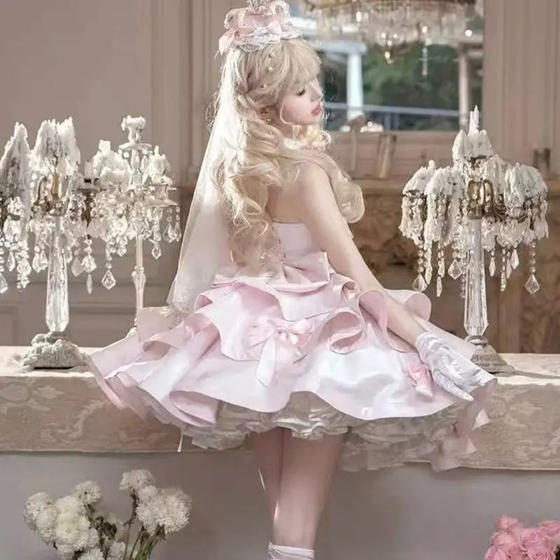 Pembe Prenses Lolita Elbisesi Katmanlı Saten Balo Elbisesi Doğum Günü Partisi Fotoğraf Çekimi Sense Doğum Günü Partisi Butik Kostümü