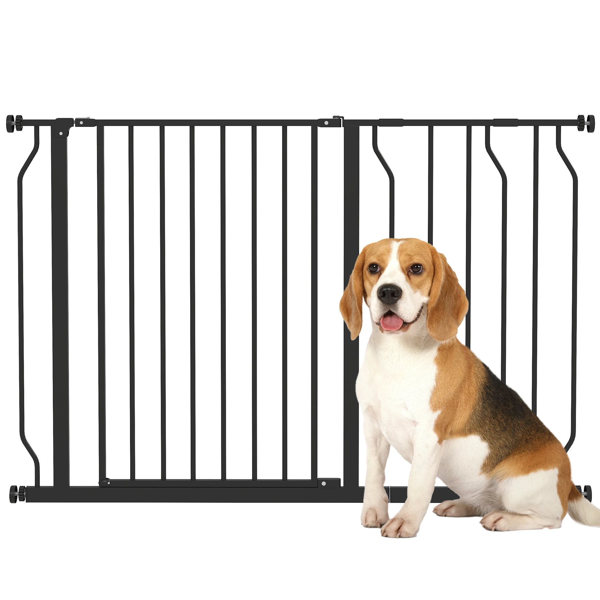 PawHut Barrera para Mascotas con 2 Extensiones Montaje a Presión Doble Bloqueo para Puerta Pasillo Escalera 75-115x76 cm Negro