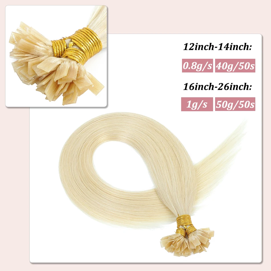 Flat Tip Human Hair Extensions 50 Strands/Pack European Straight Keratin Remy Human Hair Natural Fusion Hair Extension For Women