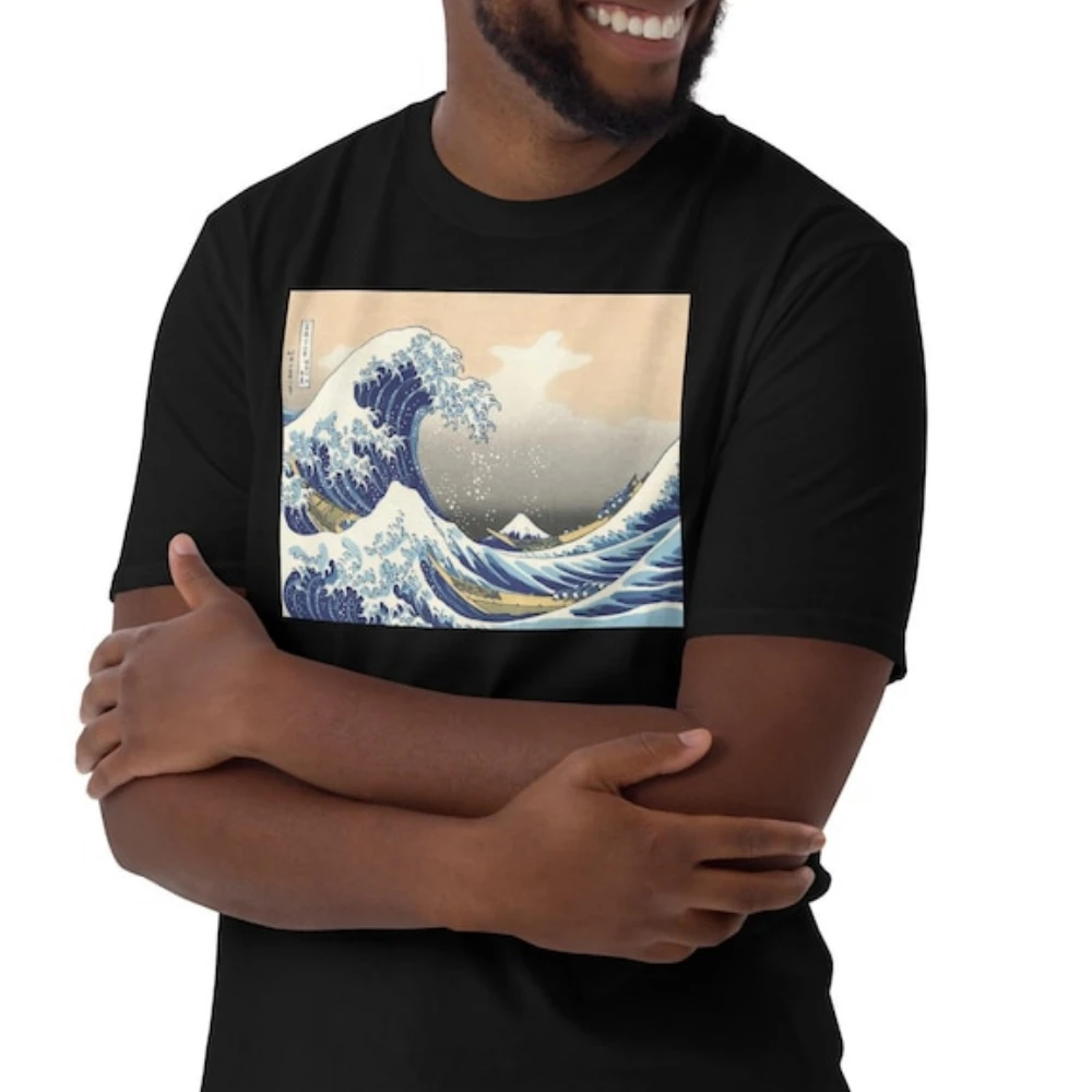 Футболка The Great Wave Off Kanagawa By Hokusai - рубашка с принтом японского искусства в деревянных блоках, винтажная рубашка Ukiyo-e Mount Fuji