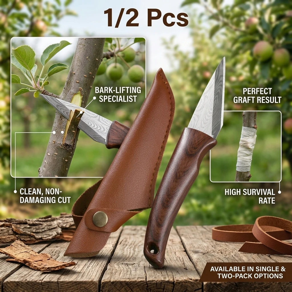 1/2Pcs Steel Grafting Knife with Leather Sheath Professional Pruning Budding Tool for Gardening Sharp Wood Handle Cutting Knife