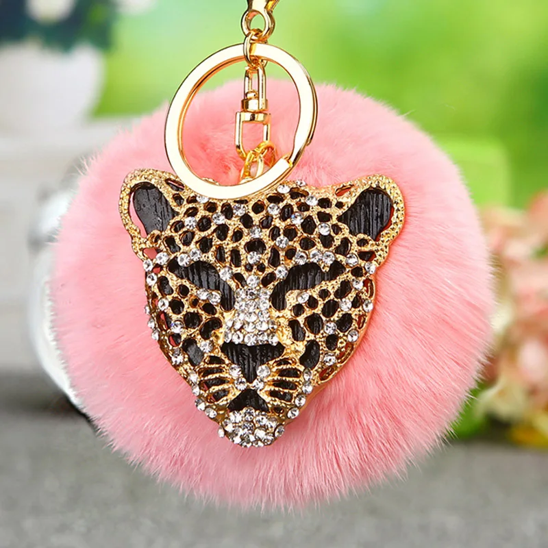 Animal Panther Cute Leopard Head Rhinestone Keyring Charm Pendant Purse Bag Key Ring Chain Keychain