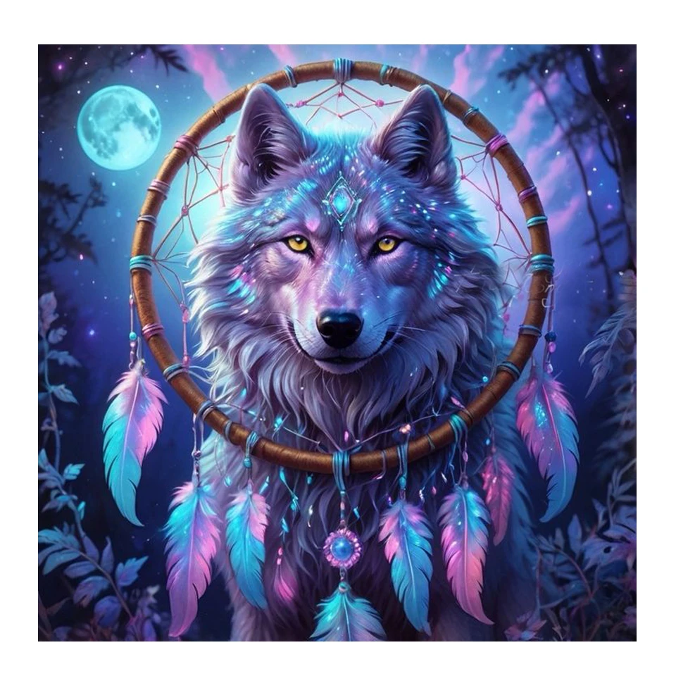 Full Square Round Diamond Painting Cross Stitch Wolf Diamond