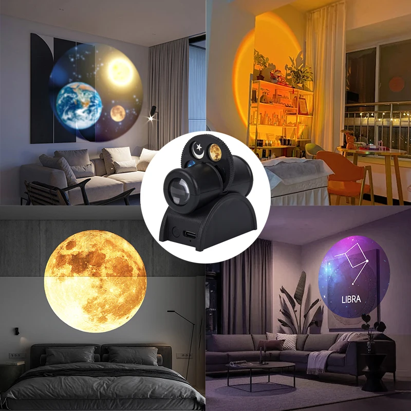 USB Moon Projection Lamp Planet Projector Replaceable LED Night Light Earth Constellation Background Atmosphere Wall Lamps