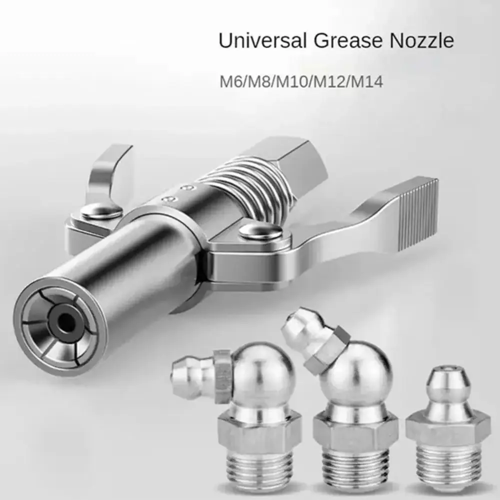

Double Handle Grease Nozzle High Pressure Smooth Sliding Grease Coupler Stainless Steel Leakproof NPT1/8 Adapter Repair Tools