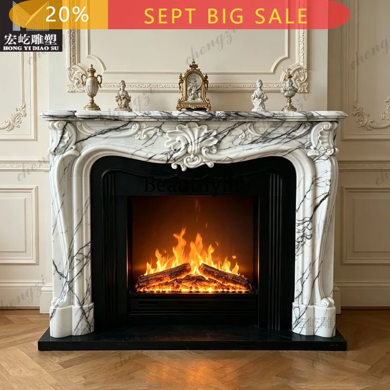 B178 Natural marble mantel French light luxury simple living room stone fireplace customization