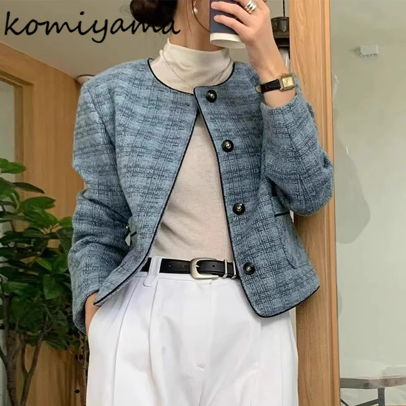 Plaid Women 2024 Outerwears Small Fragrance O-neck Chaquetas Mujer Long Sleeve Jacket Single Breasted Jackets Tweed Ropa