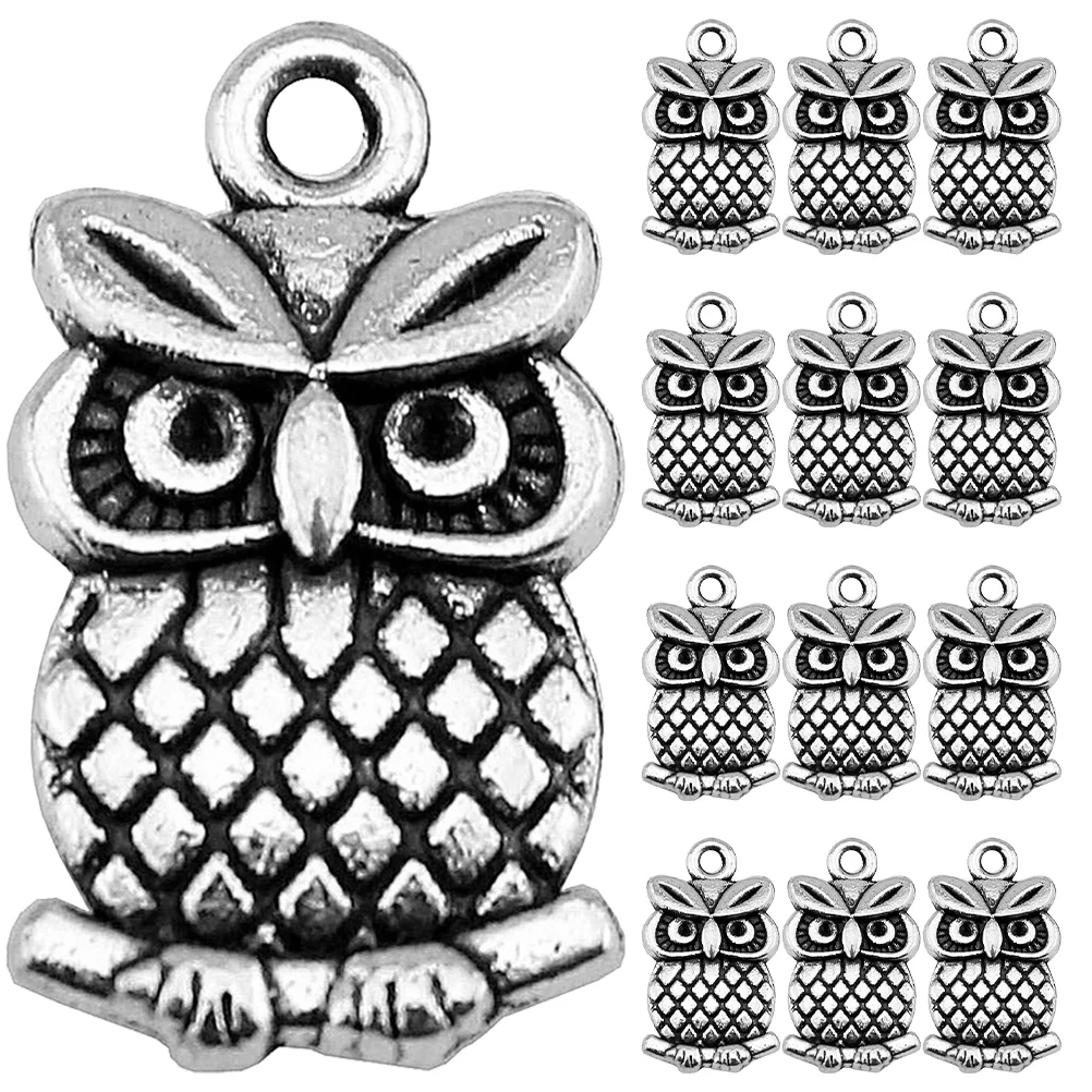 

50 Pcs Owl Pendant of The Lid Necklace Making Charms Bracelet Metal Jewelry Crafting Findings