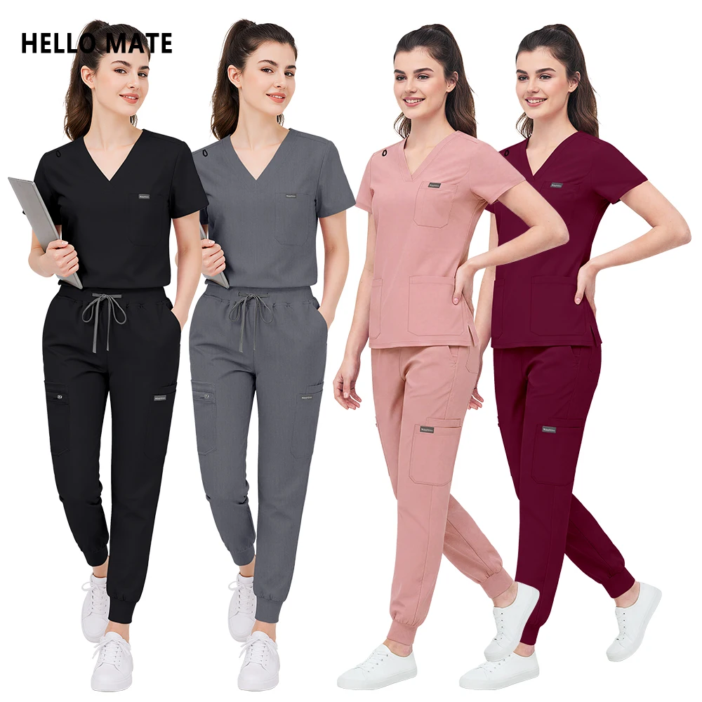 

Hospital Nurse Uniforms Medical Scrubs Set Women Men Jogger Pants Suit Dentist Operating Room Workwear High-end Fabric Top+Pants