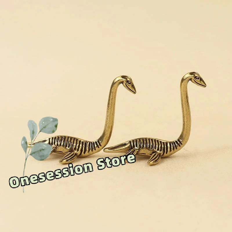 Brass Mini Loch Ness Monster Figurine Vintage Metal Statue for Coffee Table Decor Bookshelf Ornament Gift for Mythology Lovers