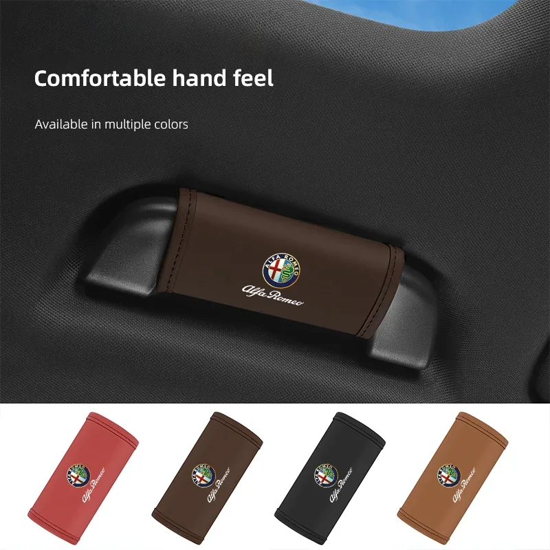 Hub Caps PU Leather Car Handgrip Protective Cover Anti-scratch Handle Case For Alfa Romeo 156 159 147 4C 8C 166 Giulia Giulietta view 4