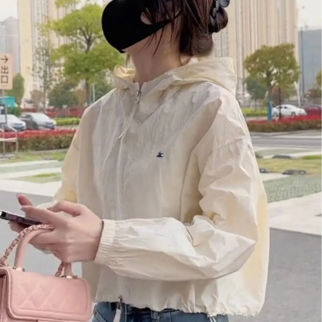 

Un Protection Jacket Women Summer Lightweight Hooded Bomber Jacket New Zip-Up Sweatshirt Crop Jacket Loose Versatile Top Clothes