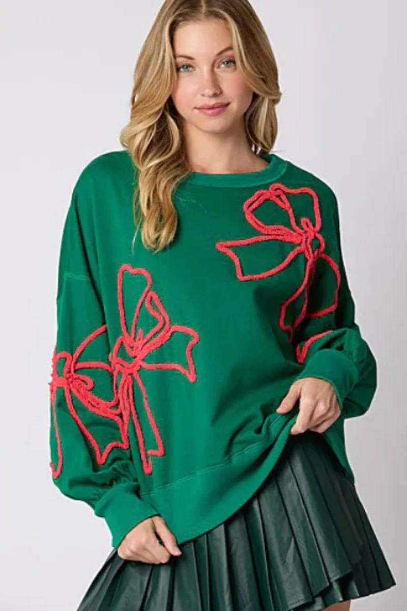 2024 Autumn Women's models Round neck Sweatshirt Fashion Casual Bow tie Embroidery Mid-length Pullover